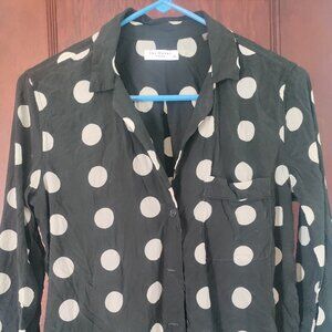 Equipment Silk Green Button Down Collared Shirt with Large White Dots